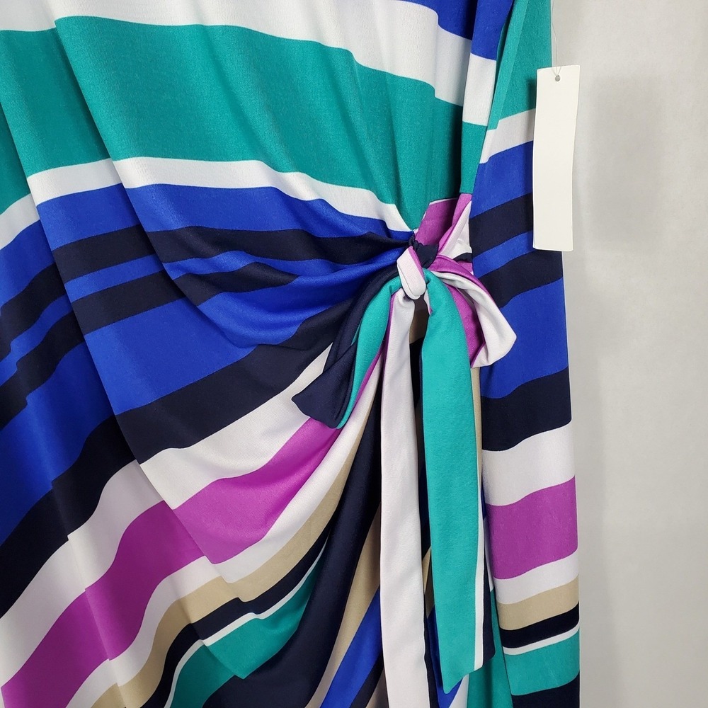 Shelby & Palmer Womens 1X Striped Side Tie Sheath Dress Blue Purple Teal NWT - Picture 3 of 13